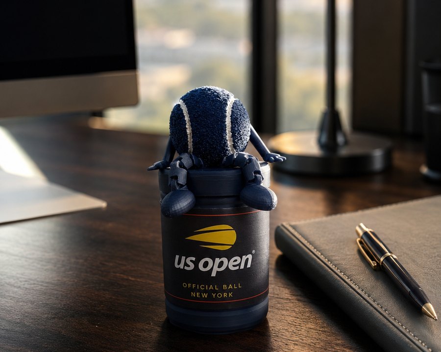 US Open sobre seu tubo temático em um ambiente decorado